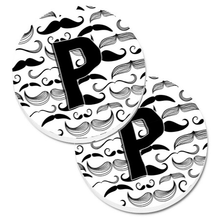 Carolines Treasures Letter P Moustache Initial  Cup Holder Car Coaster, PK2 CJ2009-PCARC